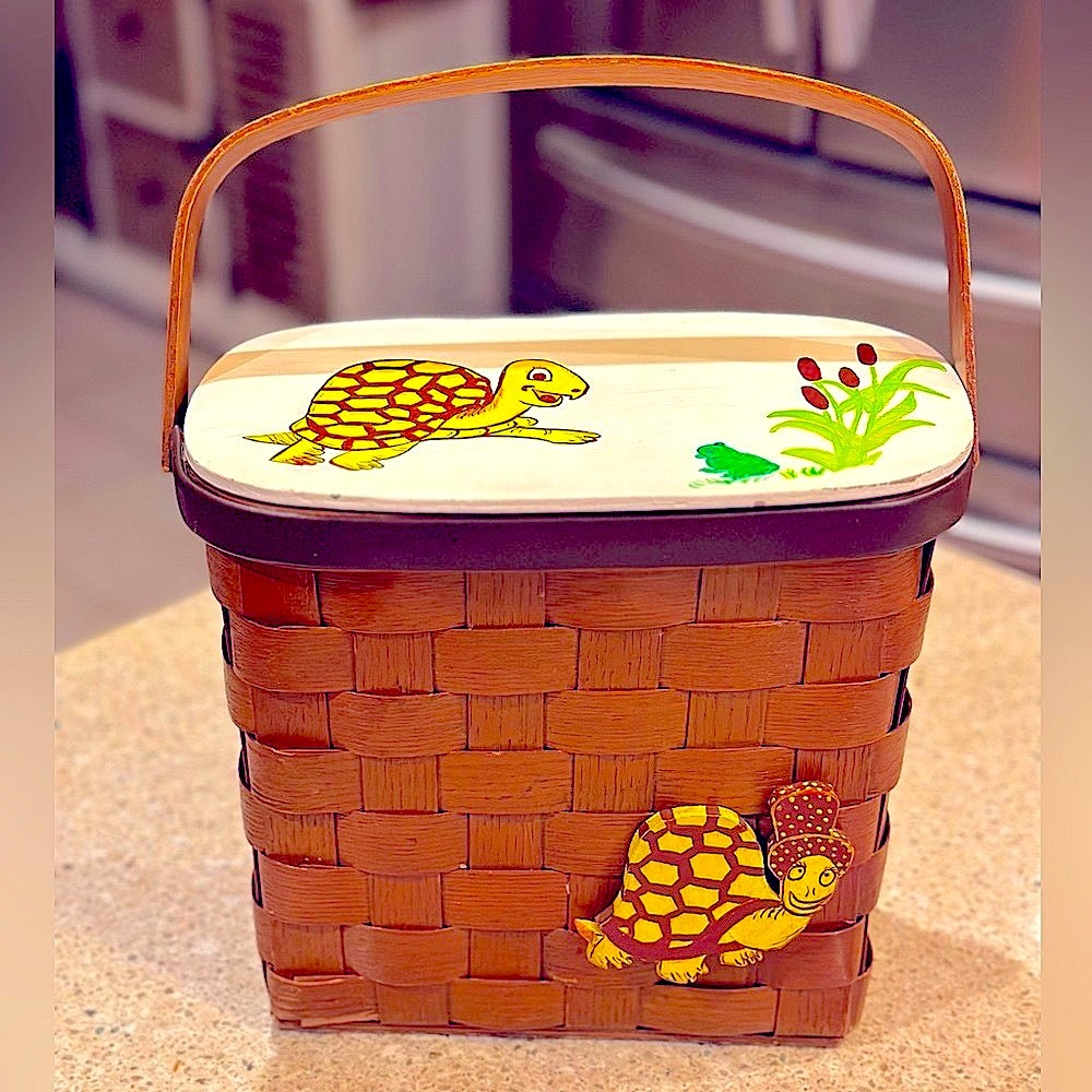Vintage 1960's 70's Boho Chic Hand Painted & Decorated Lined Basket/Tote.